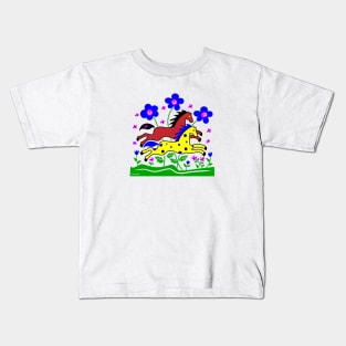 Happy Galloping Horses Kids T-Shirt